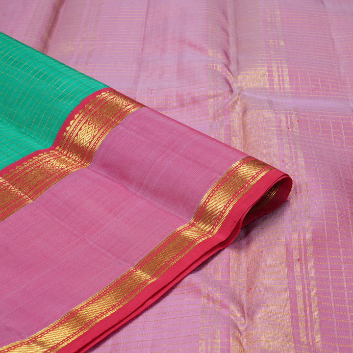 Hayagrivas Handloom Sea Green Kanjivaram Silk Saree with Pink Border KBF184E1-1