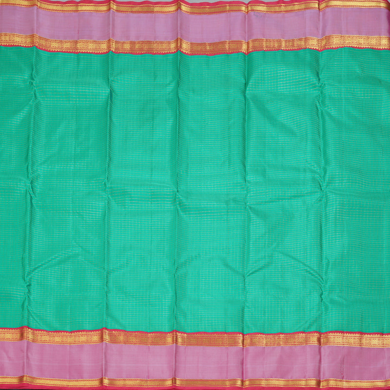 Hayagrivas Handloom Sea Green Kanjivaram Silk Saree with Pink Border KBF184E1-1