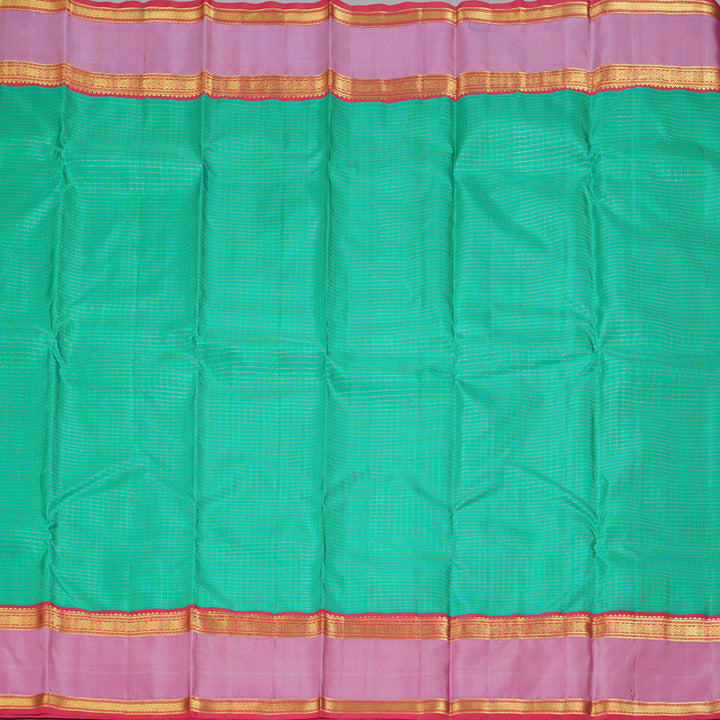 Hayagrivas Handloom Sea Green Kanjivaram Silk Saree with Pink Border KBF184E1-1