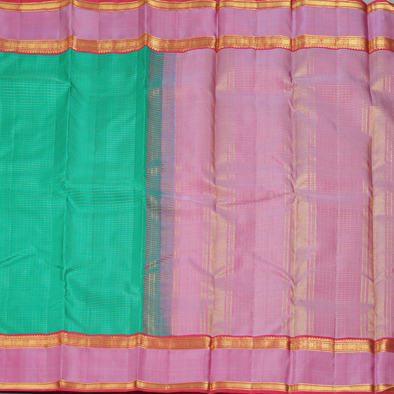 Hayagrivas Handloom Sea Green Kanjivaram Silk Saree with Pink Border KBF184E1-1