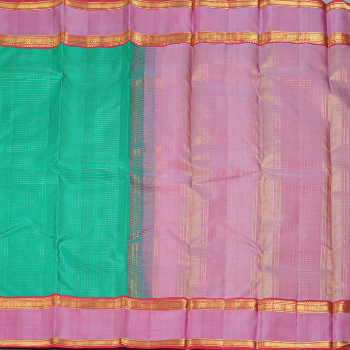 Hayagrivas Handloom Sea Green Kanjivaram Silk Saree with Pink Border KBF184E1-1