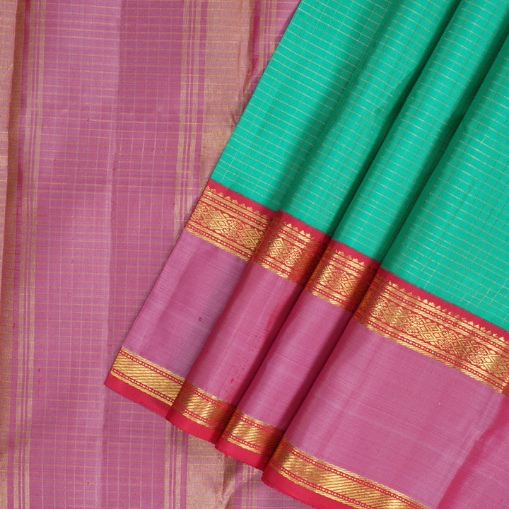 Hayagrivas Handloom Sea Green Kanjivaram Silk Saree with Pink Border KBF184E1-1