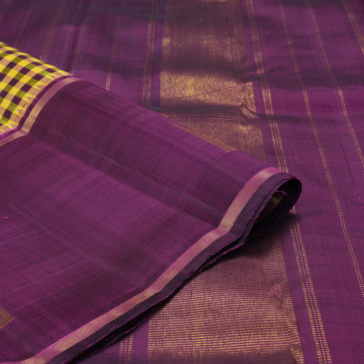 Hayagrivas Handloom Lemon Yellow Kanjivaram Silk Saree with Purple Border KBF185E2-1