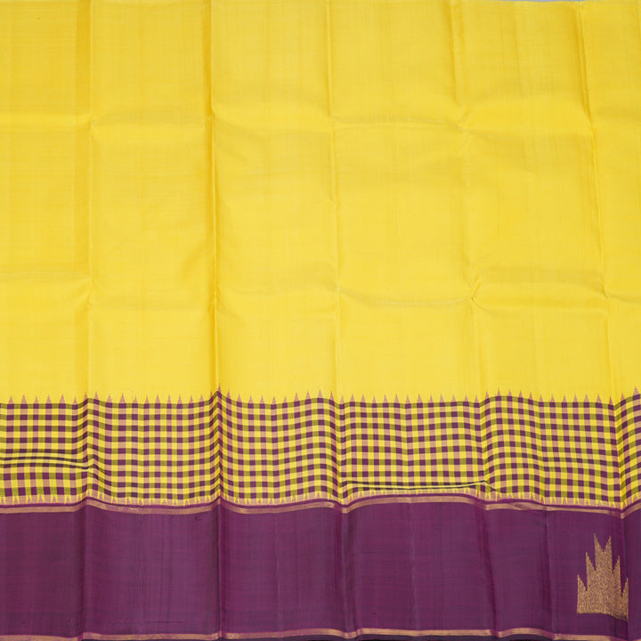 Hayagrivas Handloom Lemon Yellow Kanjivaram Silk Saree with Purple Border KBF185E2-1