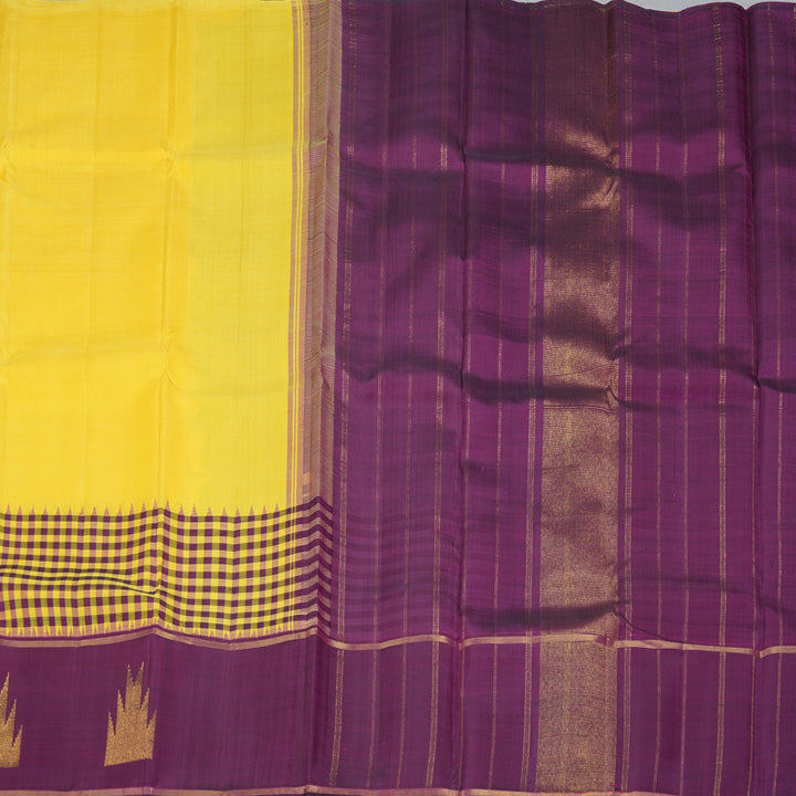 Hayagrivas Handloom Lemon Yellow Kanjivaram Silk Saree with Purple Border KBF185E2-1