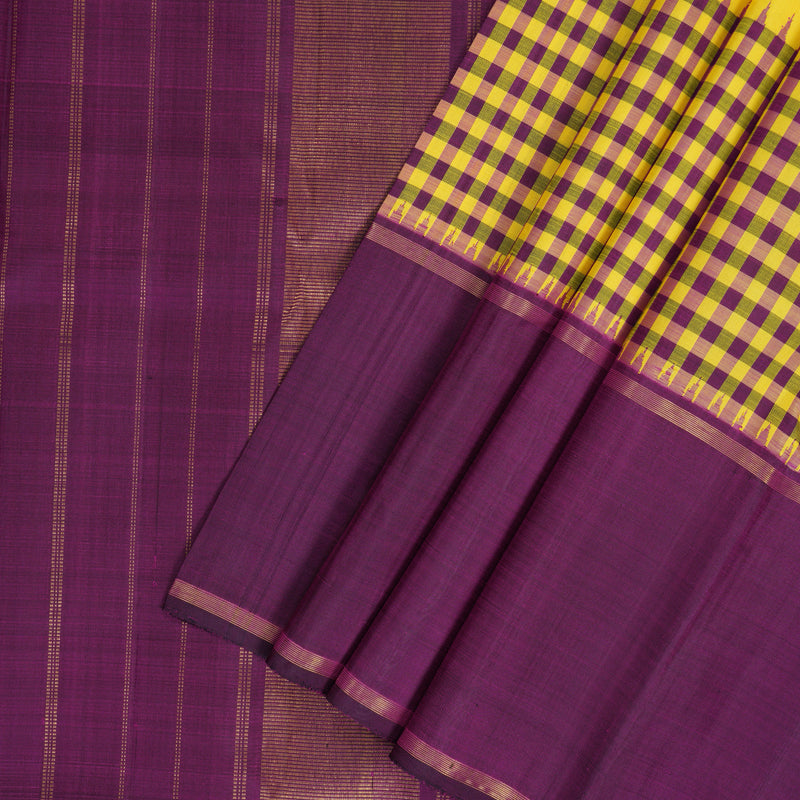 Hayagrivas Handloom Lemon Yellow Kanjivaram Silk Saree with Purple Border KBF185E2-1