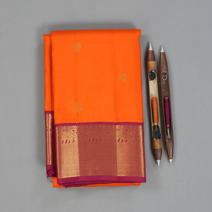 Hayagrivas Handloom Fanta Orange Kanjivaram Silk Saree with Dark Pink Border KBF186E1-2