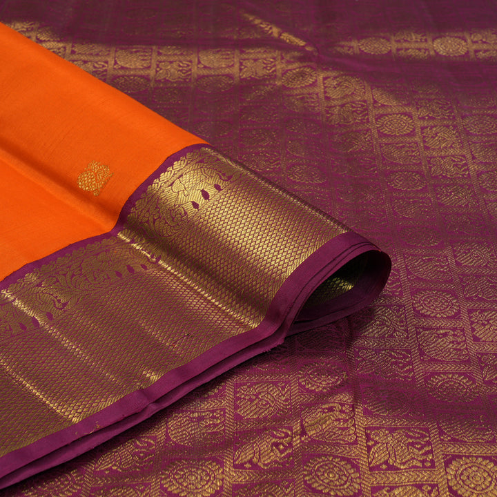 Hayagrivas Handloom Fanta Orange Kanjivaram Silk Saree with Dark Pink Border KBF186E1-2