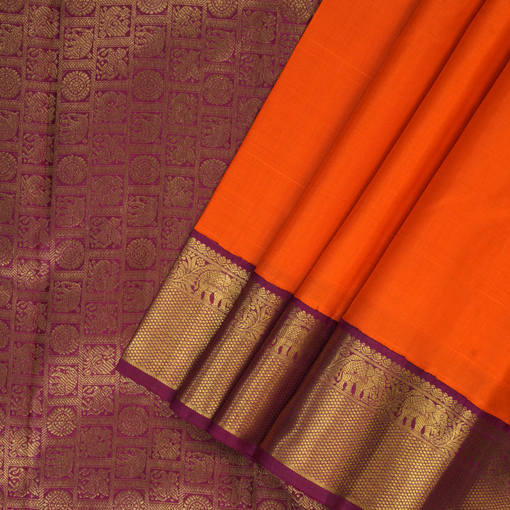 Hayagrivas Handloom Fanta Orange Kanjivaram Silk Saree with Dark Pink Border KBF186E1-2
