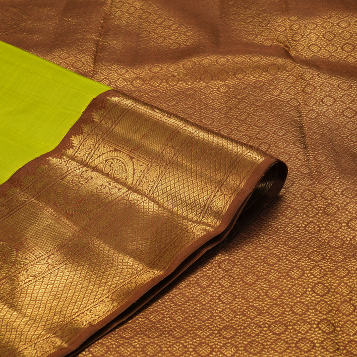 Hayagrivas Handloom Lime Green Kanjivaram Silk Saree with Chocolate Brown Border KBF186E2-2