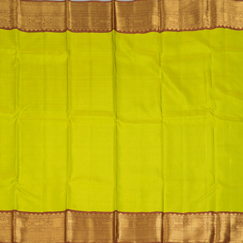 Hayagrivas Handloom Lime Green Kanjivaram Silk Saree with Chocolate Brown Border KBF186E2-2