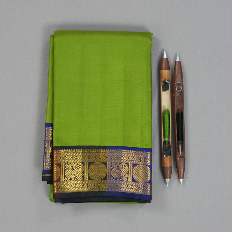 Hayagrivas Handloom Parrot Green Kanjivaram Silk Saree with Multicolour Border KBF186E5-1