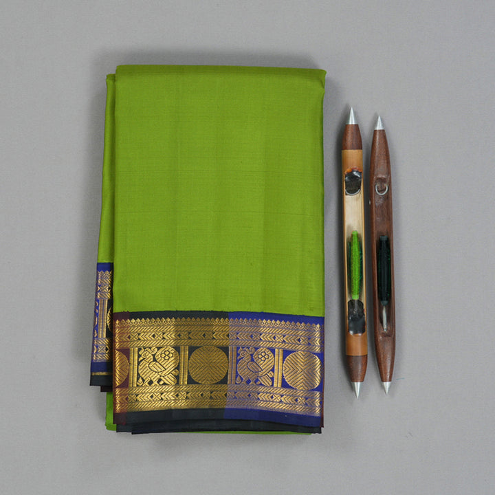Hayagrivas Handloom Parrot Green Kanjivaram Silk Saree with Multicolour Border KBF186E5-1