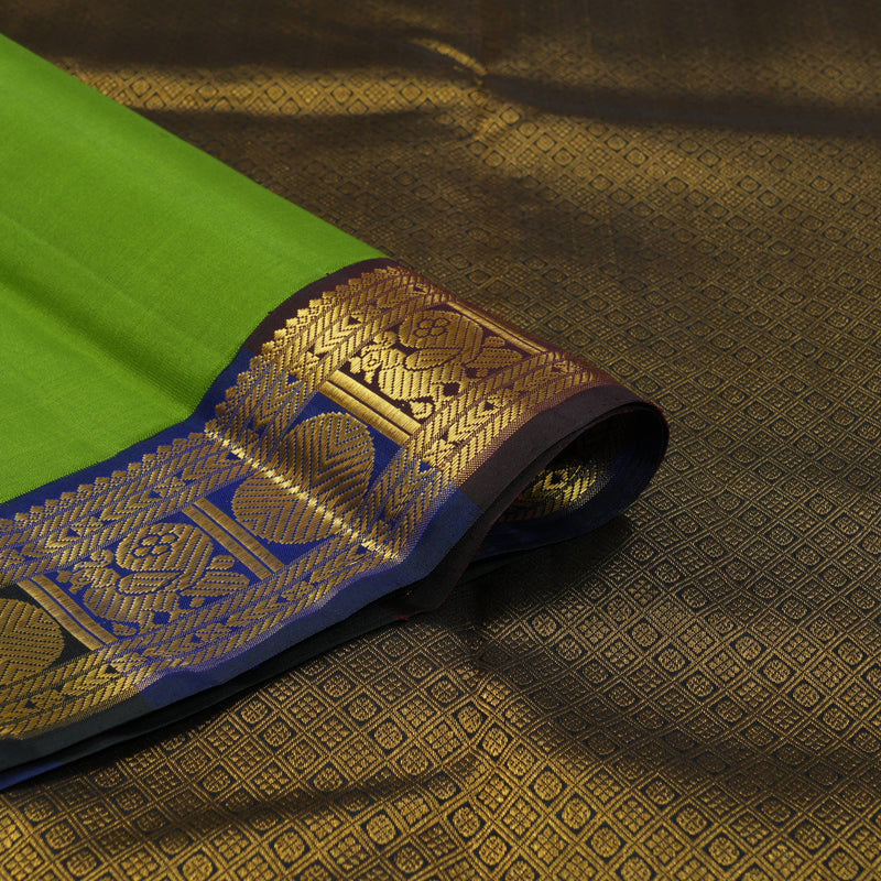 Hayagrivas Handloom Parrot Green Kanjivaram Silk Saree with Multicolour Border KBF186E5-1
