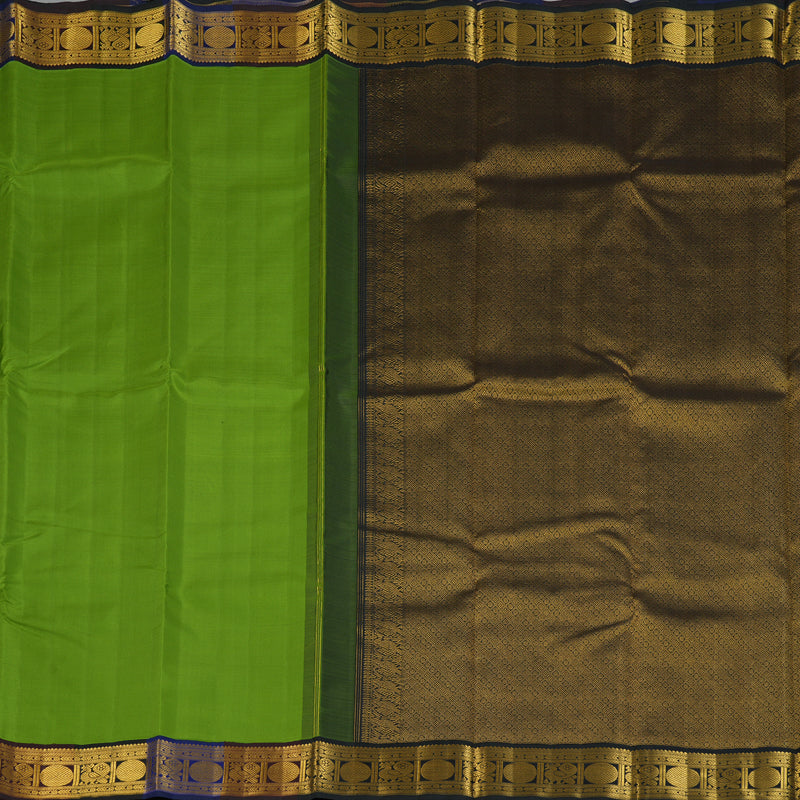 Hayagrivas Handloom Parrot Green Kanjivaram Silk Saree with Multicolour Border KBF186E5-1