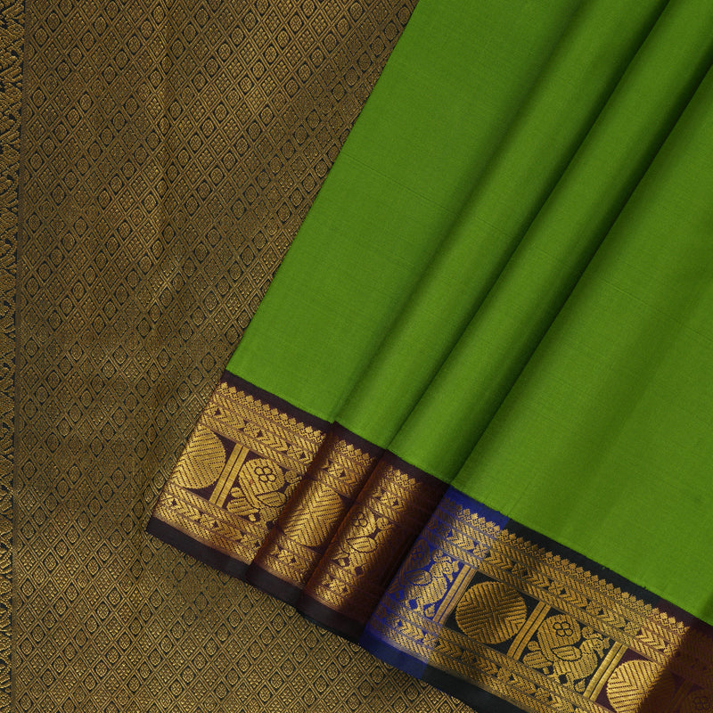 Hayagrivas Handloom Parrot Green Kanjivaram Silk Saree with Multicolour Border KBF186E5-1