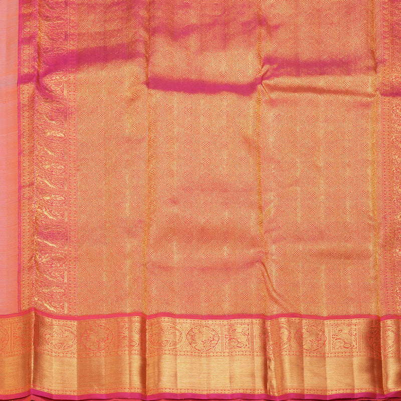 Hayagrivas Handloom Half-White Kanjivaram Silk Saree with Pink Border KBF186E6-2