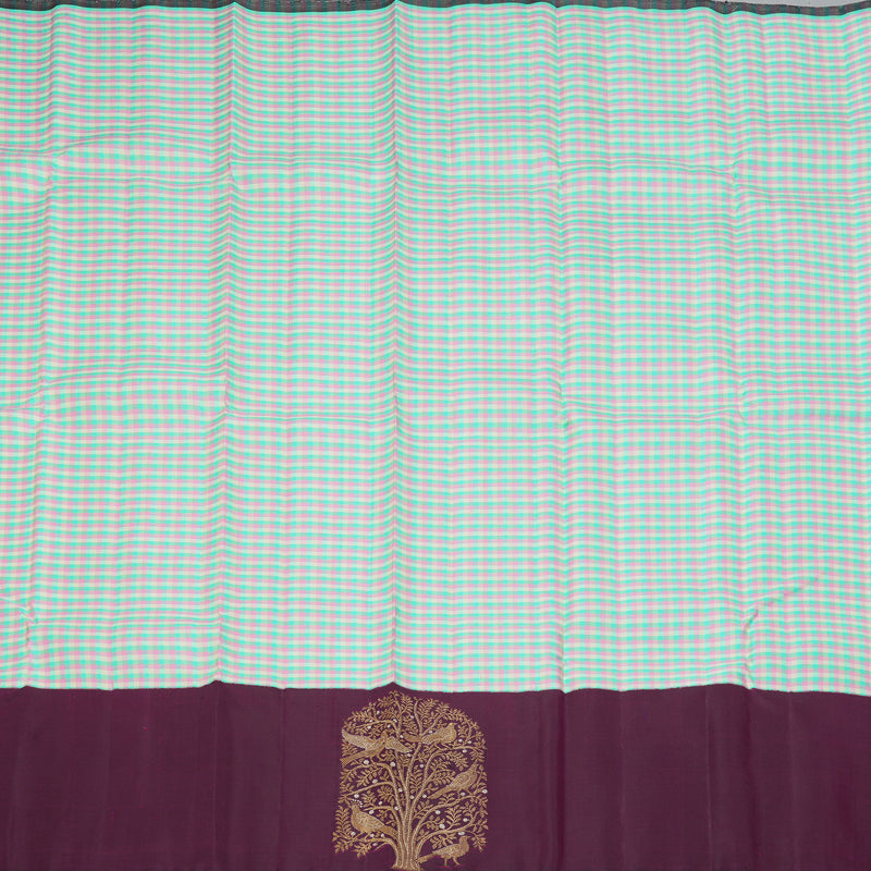 Hayagrivas Handloom Multicolour Checks Kanjivaram Silk Saree with Purple Border KBF187E1-1