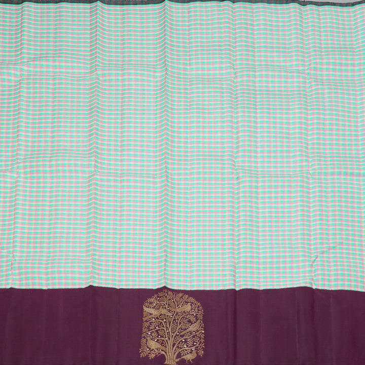 Hayagrivas Handloom Multicolour Checks Kanjivaram Silk Saree with Purple Border KBF187E1-1