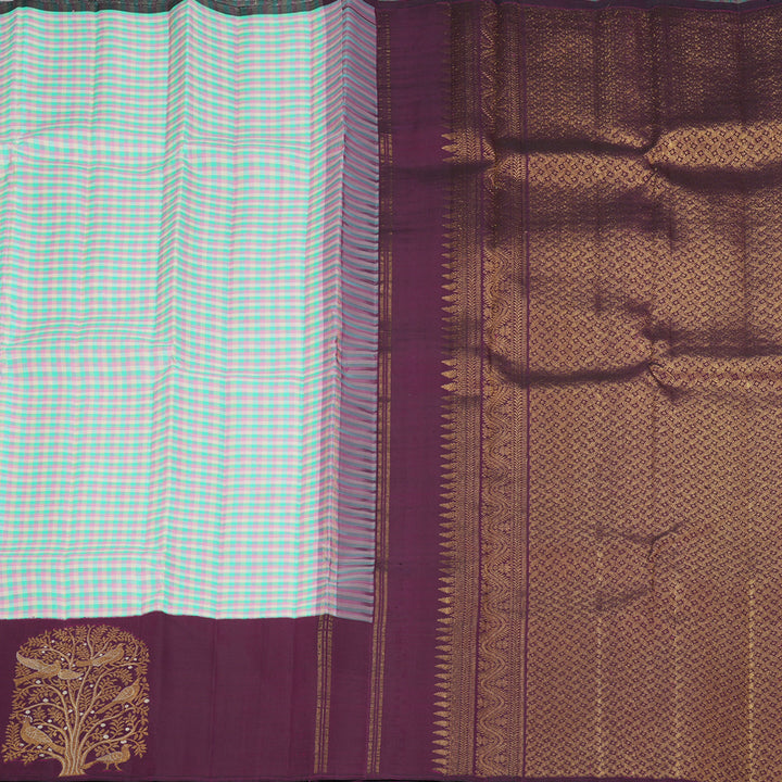 Hayagrivas Handloom Multicolour Checks Kanjivaram Silk Saree with Purple Border KBF187E1-1