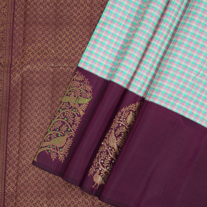 Hayagrivas Handloom Multicolour Checks Kanjivaram Silk Saree with Purple Border KBF187E1-1