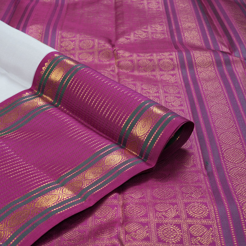 Hayagrivas Handloom Light Ash Grey Kanjivaram Silk Saree with Purple Border KBF187E8-1
