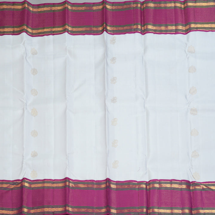 Hayagrivas Handloom Light Ash Grey Kanjivaram Silk Saree with Purple Border KBF187E8-1