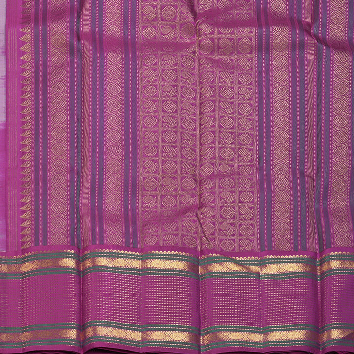 Hayagrivas Handloom Light Ash Grey Kanjivaram Silk Saree with Purple Border KBF187E8-1