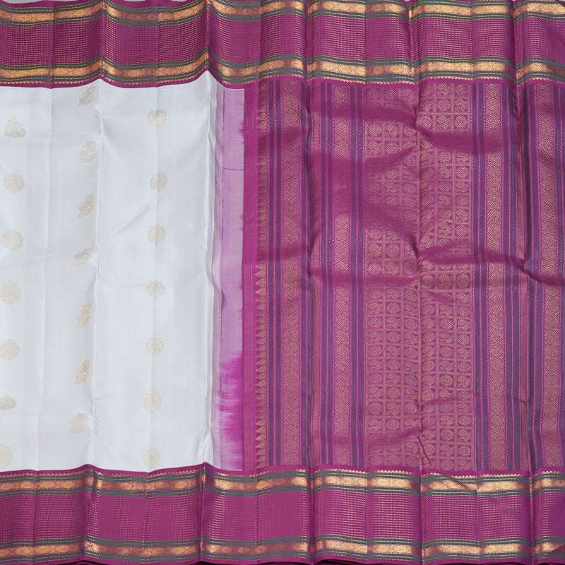 Hayagrivas Handloom Light Ash Grey Kanjivaram Silk Saree with Purple Border KBF187E8-1