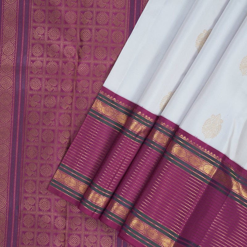 Hayagrivas Handloom Light Ash Grey Kanjivaram Silk Saree with Purple Border KBF187E8-1