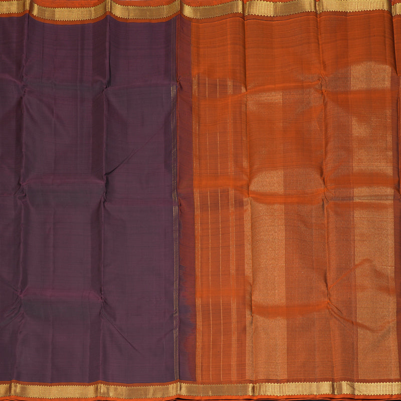 Hayagrivas Handloom Plum Purple Kanjivaram Silk Saree with Rust Orange Border KBF188E2-2
