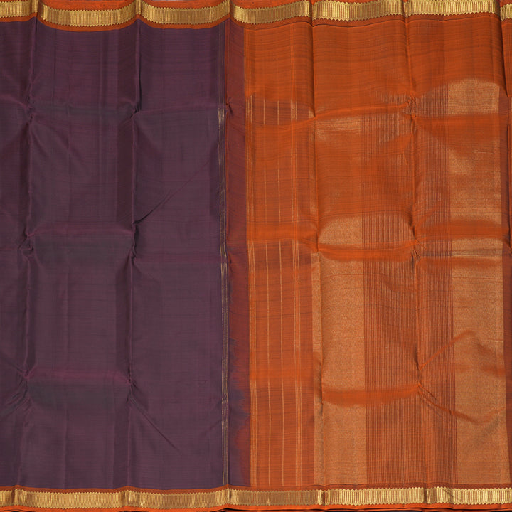 Hayagrivas Handloom Plum Purple Kanjivaram Silk Saree with Rust Orange Border KBF188E2-2