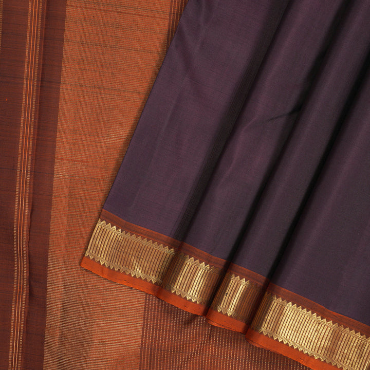 Hayagrivas Handloom Plum Purple Kanjivaram Silk Saree with Rust Orange Border KBF188E2-2