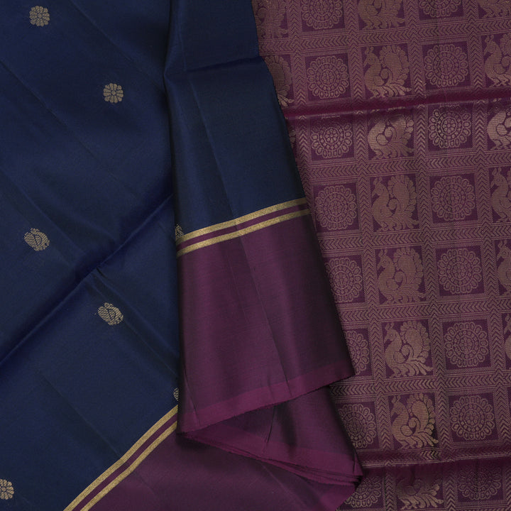 Hayagrivas Navy Blue Handloom Soft Silk Saree KBF191E1-20