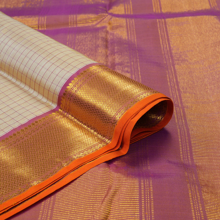 Hayagrivas Handloom Beige Kanjivaram Silk Saree with Onion Pink Border KBF194E1-1