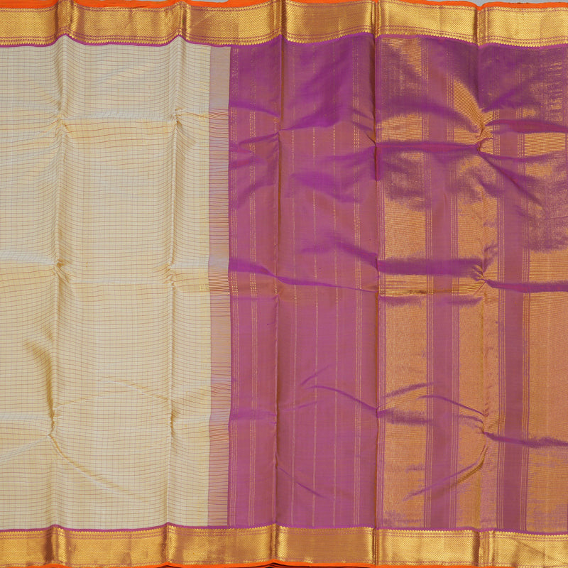 Hayagrivas Handloom Beige Kanjivaram Silk Saree with Onion Pink Border KBF194E1-1