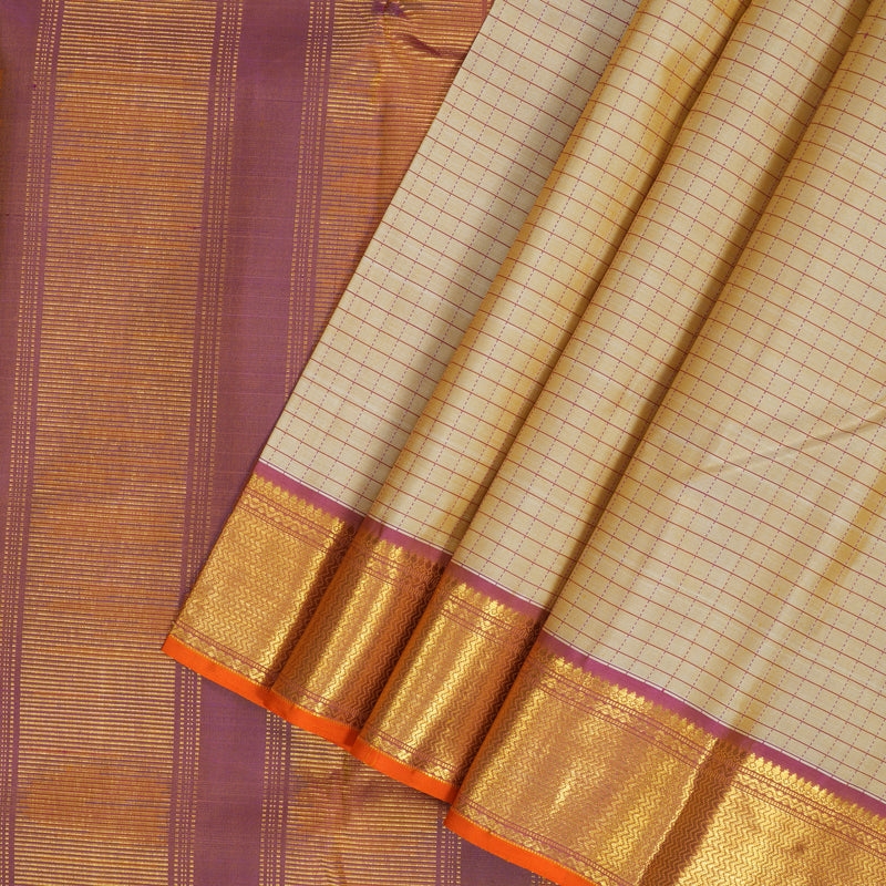 Hayagrivas Handloom Beige Kanjivaram Silk Saree with Onion Pink Border KBF194E1-1