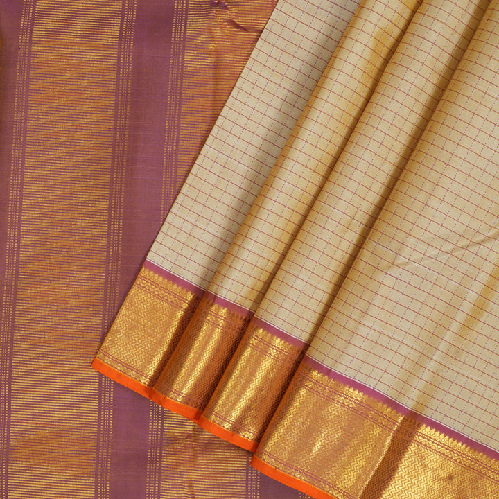 Hayagrivas Handloom Beige Kanjivaram Silk Saree with Onion Pink Border KBF194E1-1