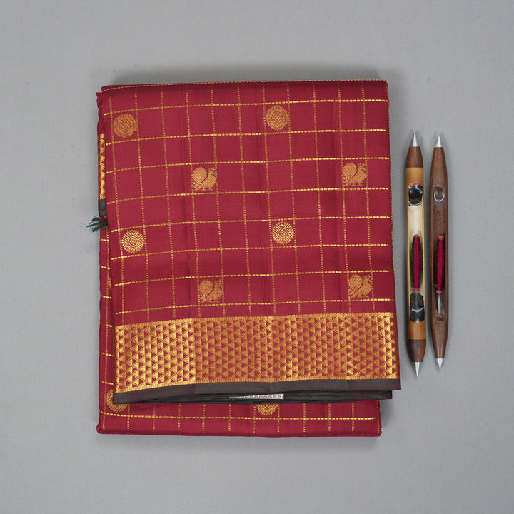 Hayagrivas Handloom Araku Maroon Ten Yards Silk Madisar Saree KBF195E11-1
