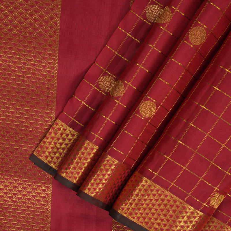 Hayagrivas Handloom Maroon Ten Yards Silk Madisar Saree KBF195E11-2