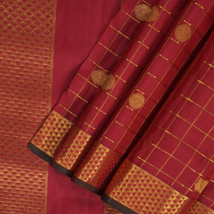 Hayagrivas Handloom Maroon Ten Yards Silk Madisar Saree KBF195E11-2