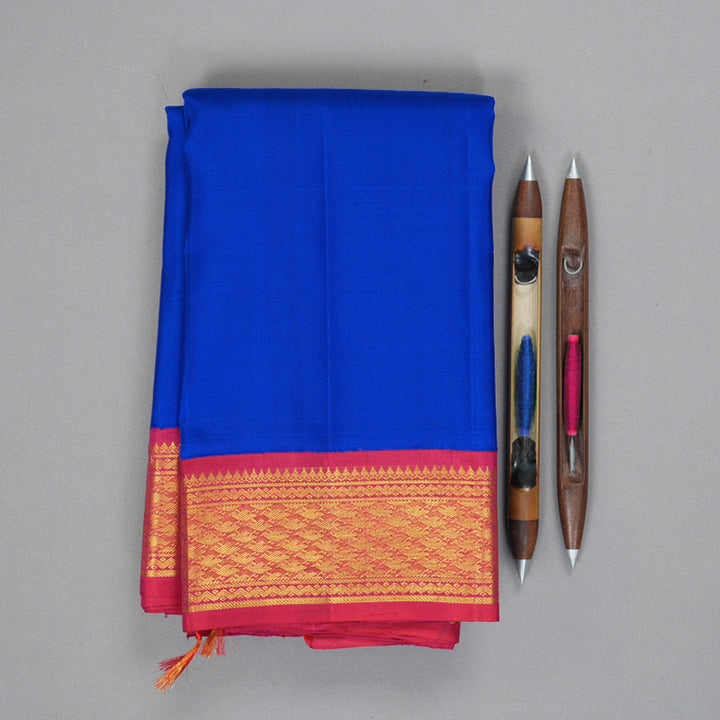 Hayagrivas Handloom MS Blue Kanjivaram Silk Saree with Reddish Pink Border KBF195E2-2