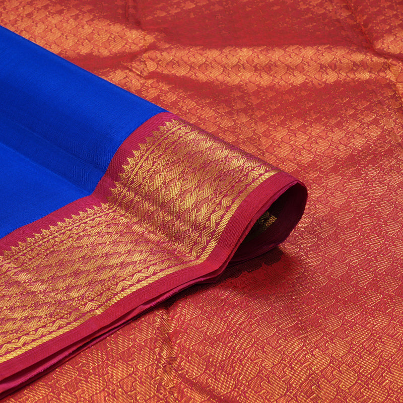 Hayagrivas Handloom MS Blue Kanjivaram Silk Saree with Reddish Pink Border KBF195E2-2