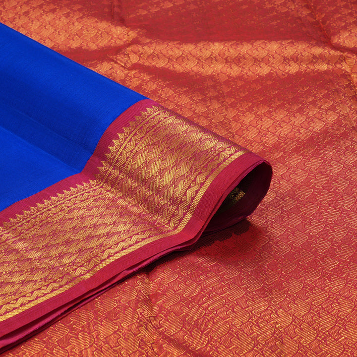Hayagrivas Handloom MS Blue Kanjivaram Silk Saree with Reddish Pink Border KBF195E2-2