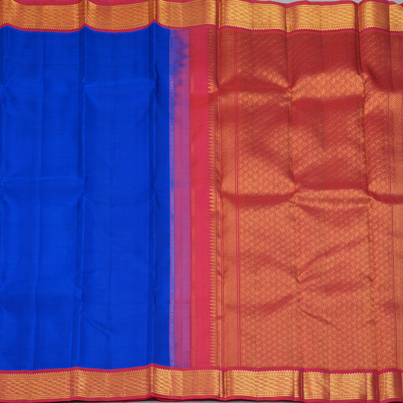 Hayagrivas Handloom MS Blue Kanjivaram Silk Saree with Reddish Pink Border KBF195E2-2