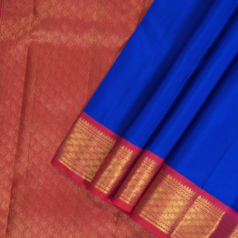 Hayagrivas Handloom MS Blue Kanjivaram Silk Saree with Reddish Pink Border KBF195E2-2