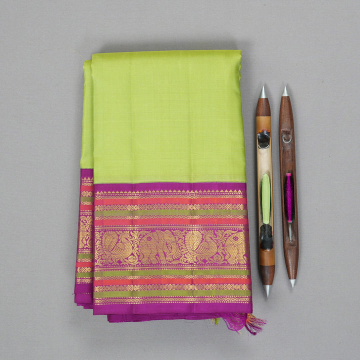 Hayagrivas Handloom Pista Green Kanjivaram Silk Saree with Purple Border KBF195E3-1