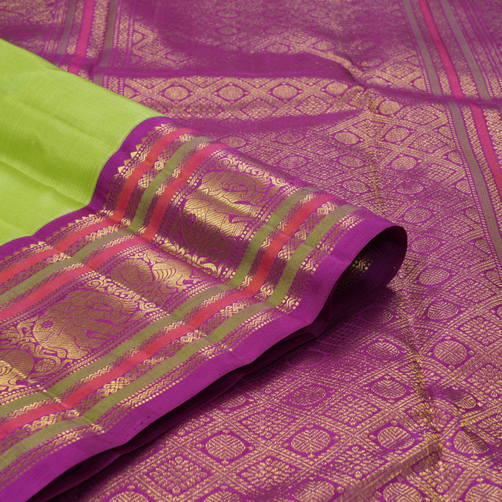 Hayagrivas Handloom Pista Green Kanjivaram Silk Saree with Purple Border KBF195E3-1