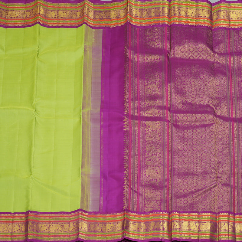 Hayagrivas Handloom Pista Green Kanjivaram Silk Saree with Purple Border KBF195E3-1