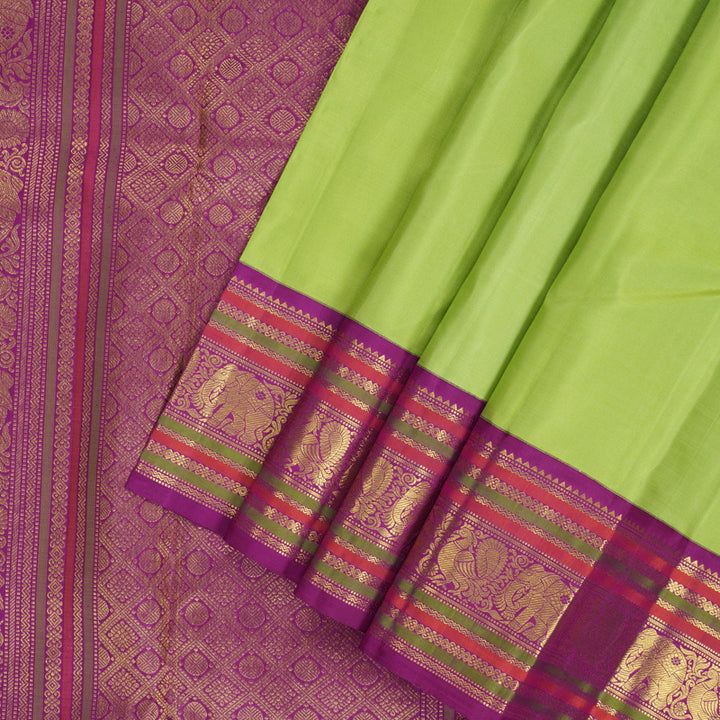 Hayagrivas Handloom Pista Green Kanjivaram Silk Saree with Purple Border KBF195E3-1